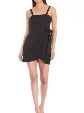 GIANNI BINI Mini Wrap dress in black linen/ cotton blend